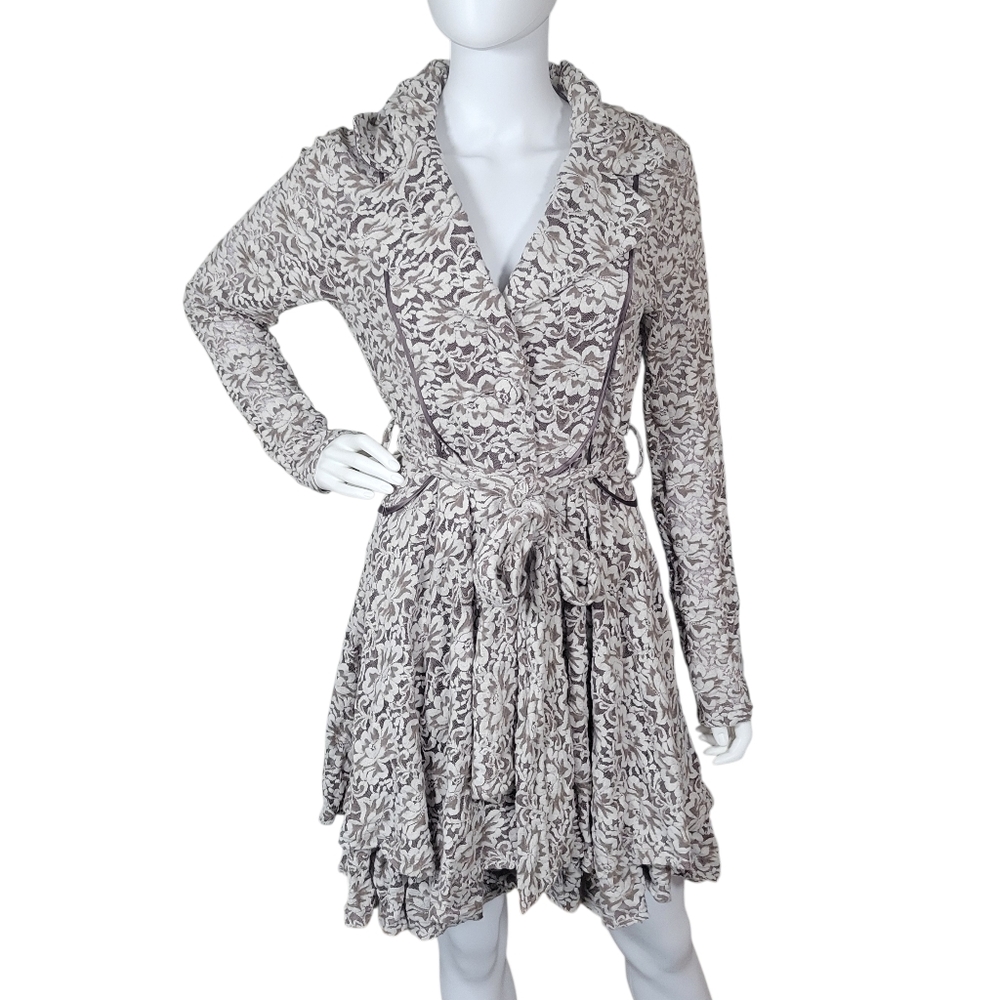 Anthropologie Ryu Jacket Womens M Cream Brown Lace Romantic Coquette Victorian